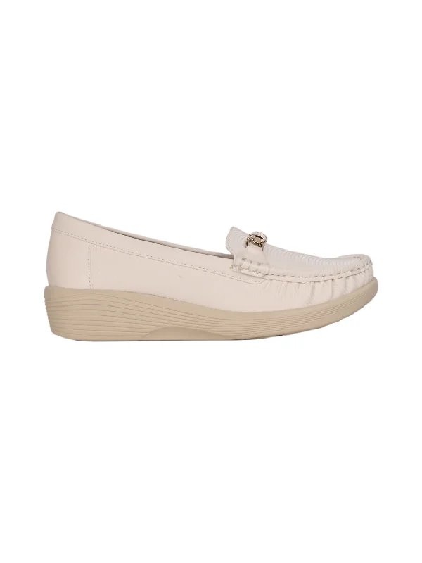 Women Beige Solid Wedge Heel Loafers