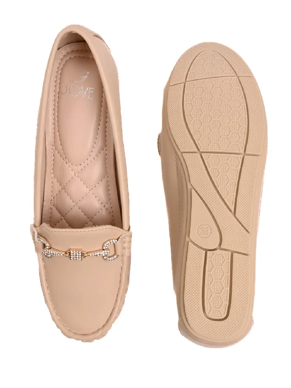 Women Beige Solid Wedge Heel Loafers