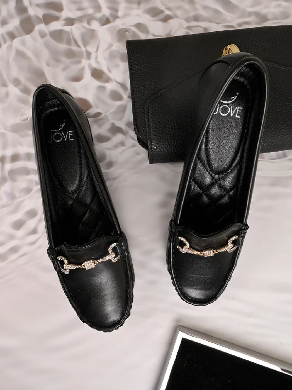 Women Black Solid Wedge Heel Loafers