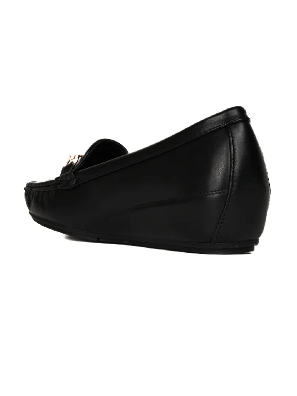 Women Black Solid Wedge Heel Loafers