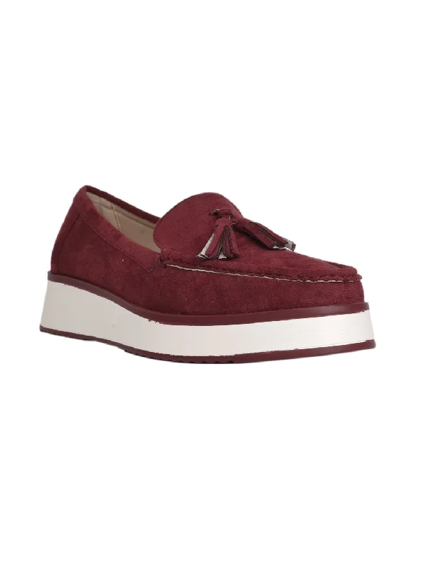 Women Maroon Solid Tassel Loafers