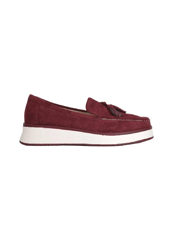 Women Maroon Solid Tassel Loafers