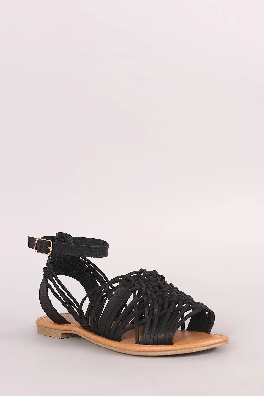 City Classified Woven Ankle Strap Open Toe Flat Sandal