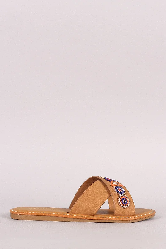 Bamboo Beadwork Crisscross Slide Sandal