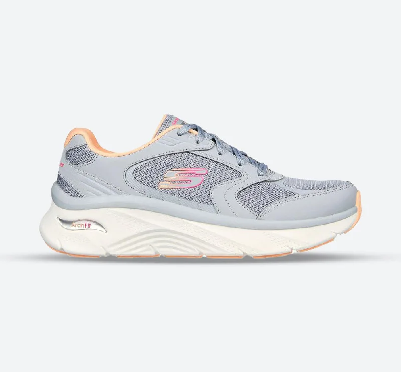 Women's Wide Fit Skechers 149686 Relaxed Fit Arch Fit D'lux Trainers - Gray/Coral