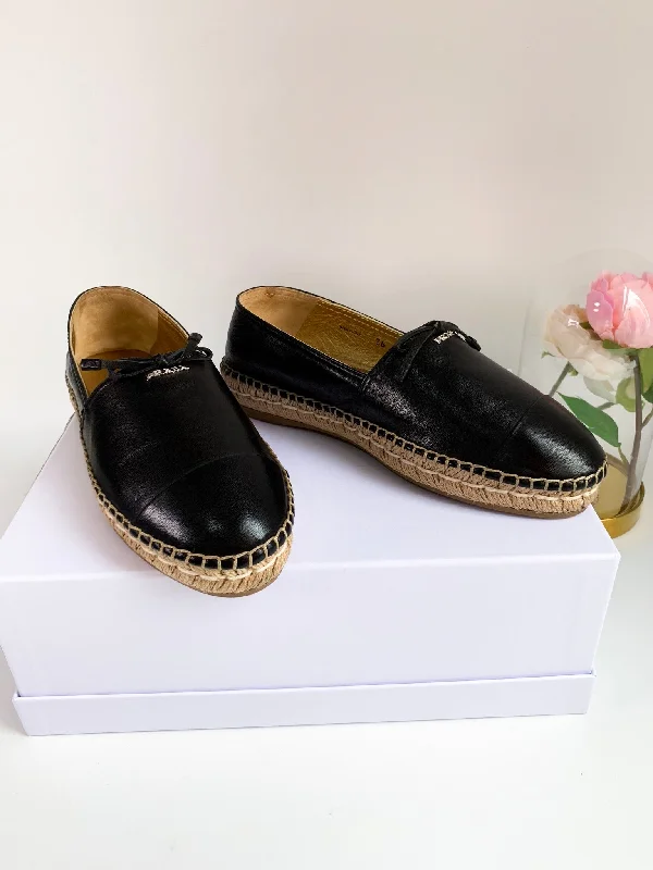 Prada Espadrilles Black Leather Size 36⁣