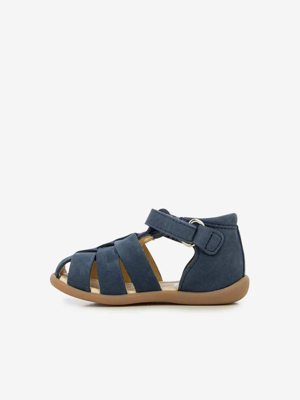 Pom D'Api Baby Leather Stand-Up Papy Sandals in Navy