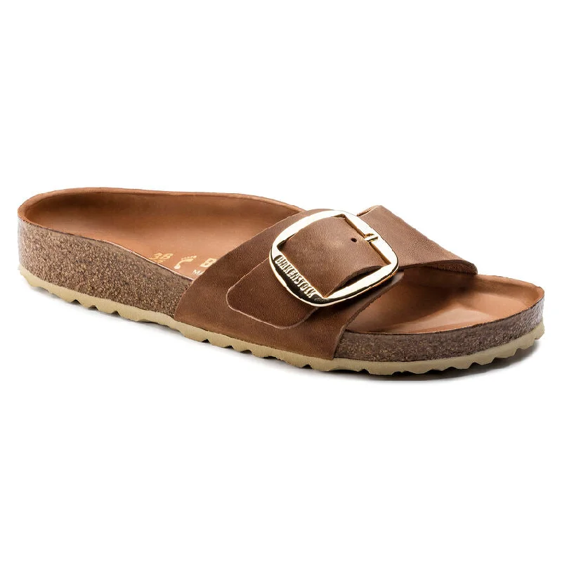 Birkenstock Madrid Big Buckle Waxy Leather Regular Footbed Sandal - Cognac 1006525