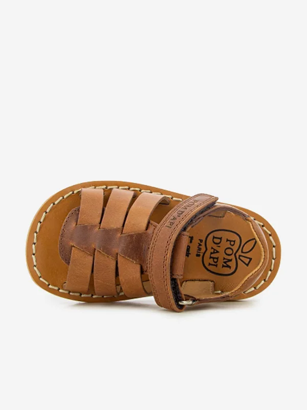 Pom D'Api Boys Leather Waff New Sandals in Brown