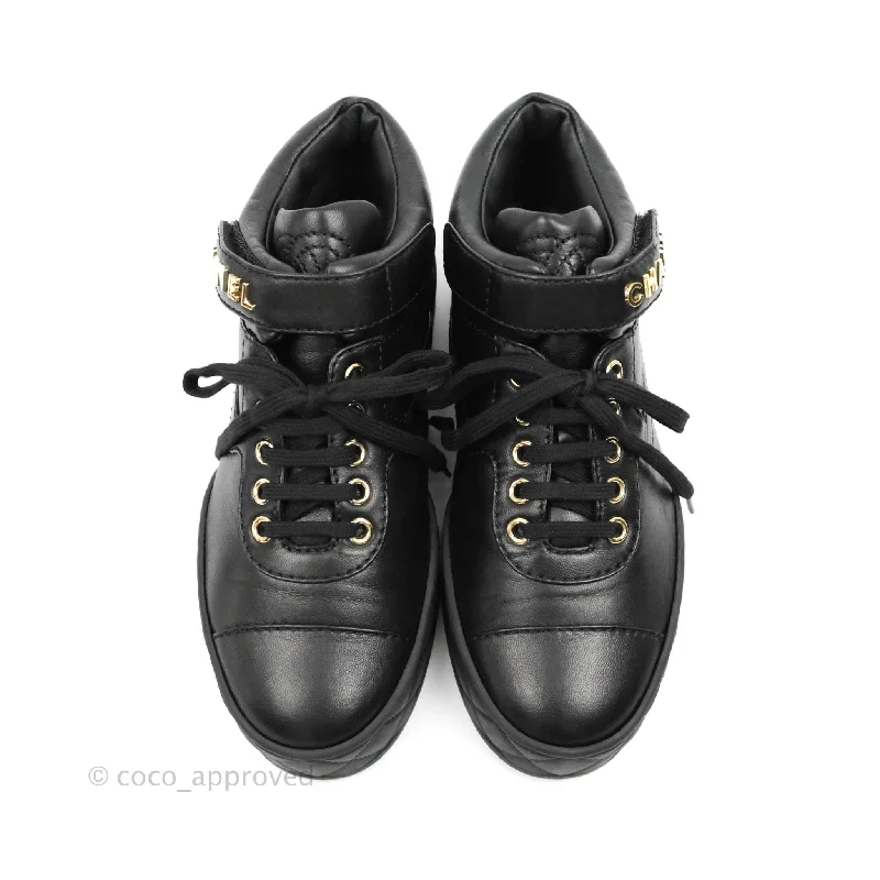 Chanel Black Leather Sneakers Gold Hardware