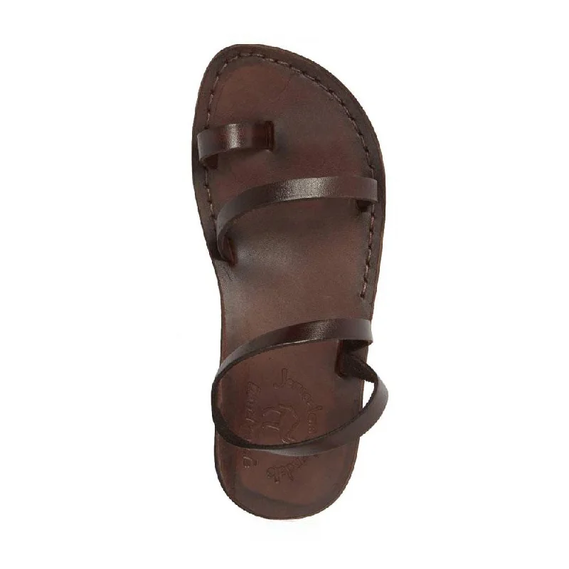 Ella - Leather Ankle Strap Flat Sandal | Brown