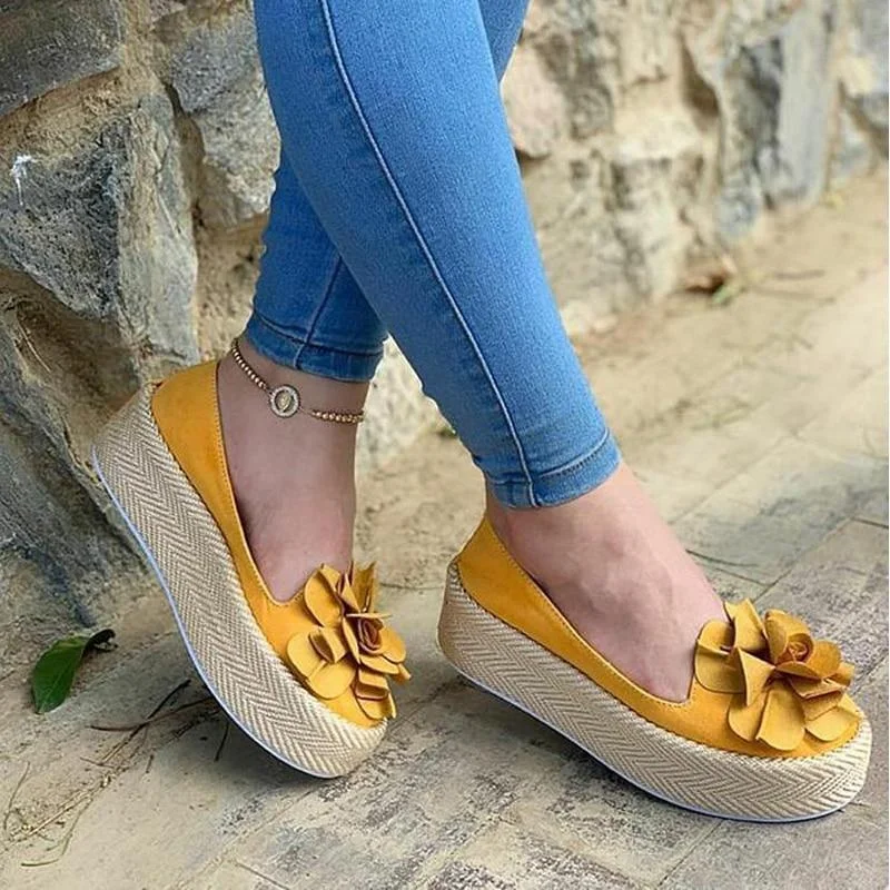 Floral Platform Sneakers Slip On Leather Suede Loafers