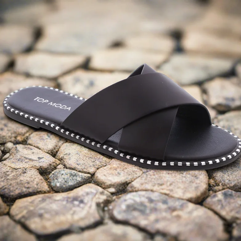 GATETH-22 Black Faux Leather Sandal