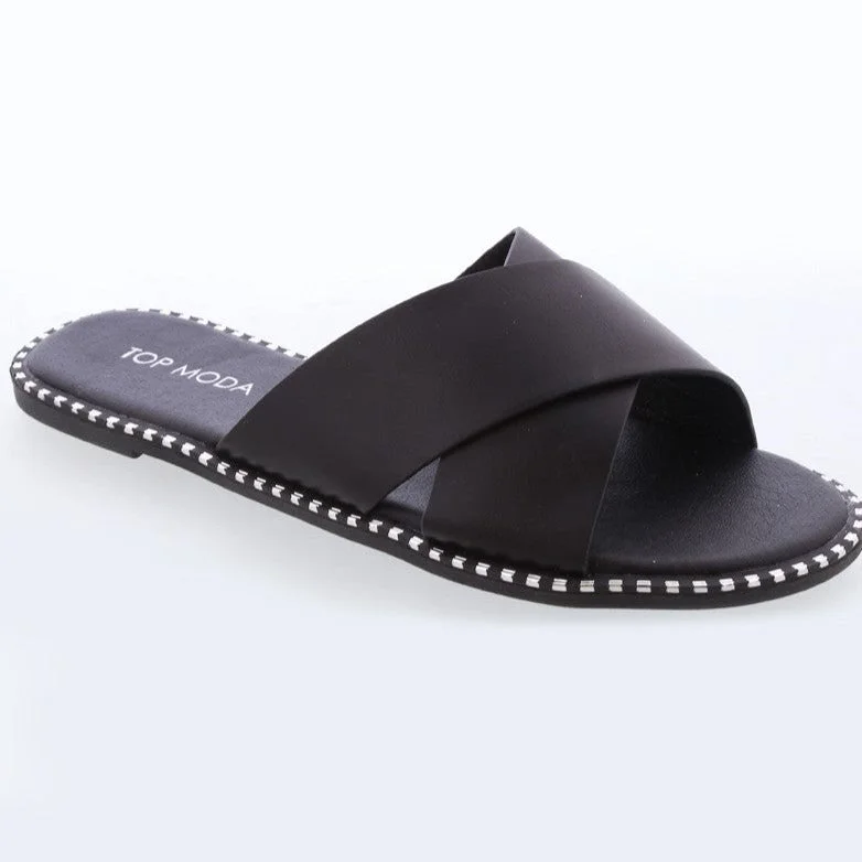 GATETH-22 Black Faux Leather Sandal