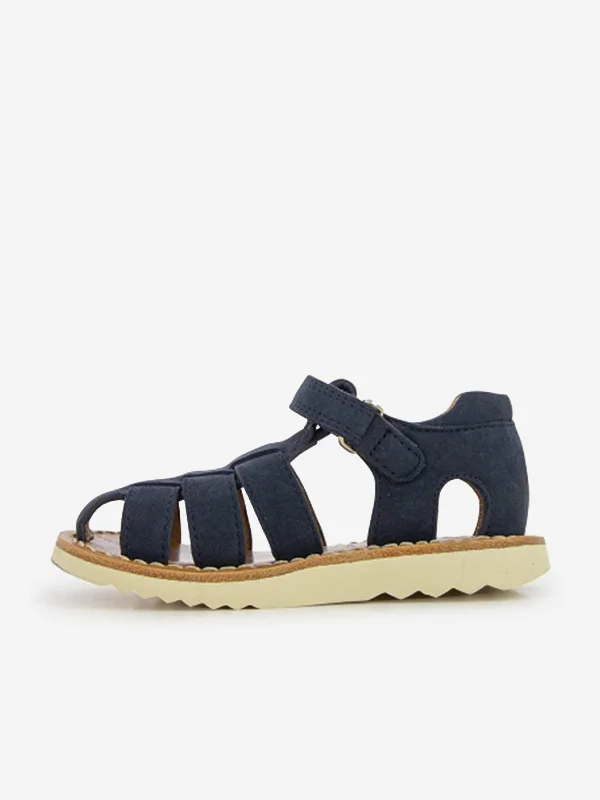 Pom D'Api Kids Leather Waff Papy Sandals in Navy