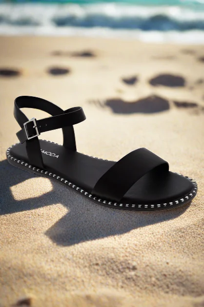 MICK-28 Black Faux Leather Sandal