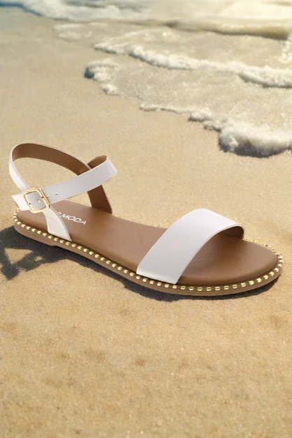 MICK-28 White Faux Leather Sandal