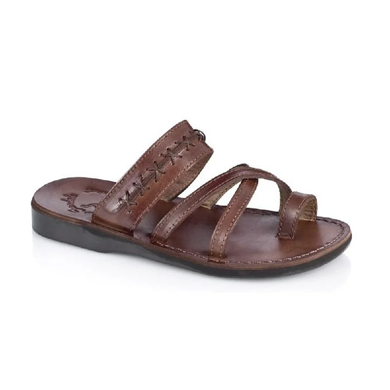 Rachel - Leather Criss Cross Sandal | Brown