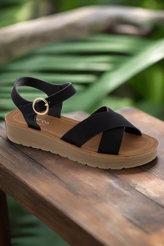 SALVIA-8 Black Faux Leather Sandal