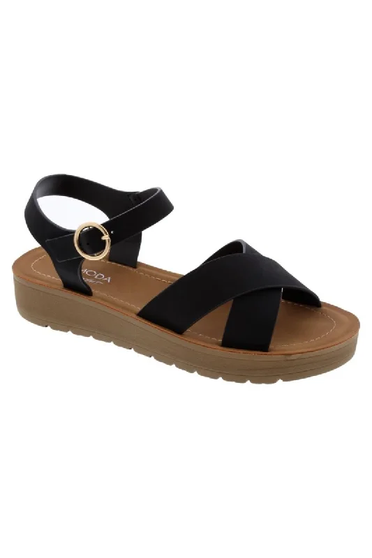 SALVIA-8 Black Faux Leather Sandal