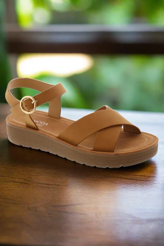 SALVIA-8 Tan Faux Leather Sandal