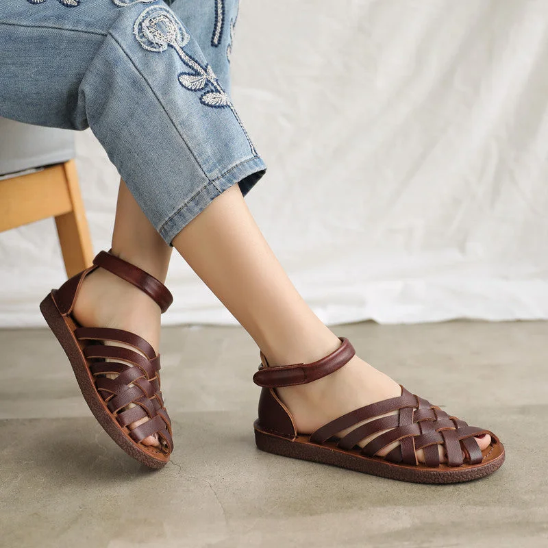 Women Retro Handmade Plaited Leather Casual Sandals