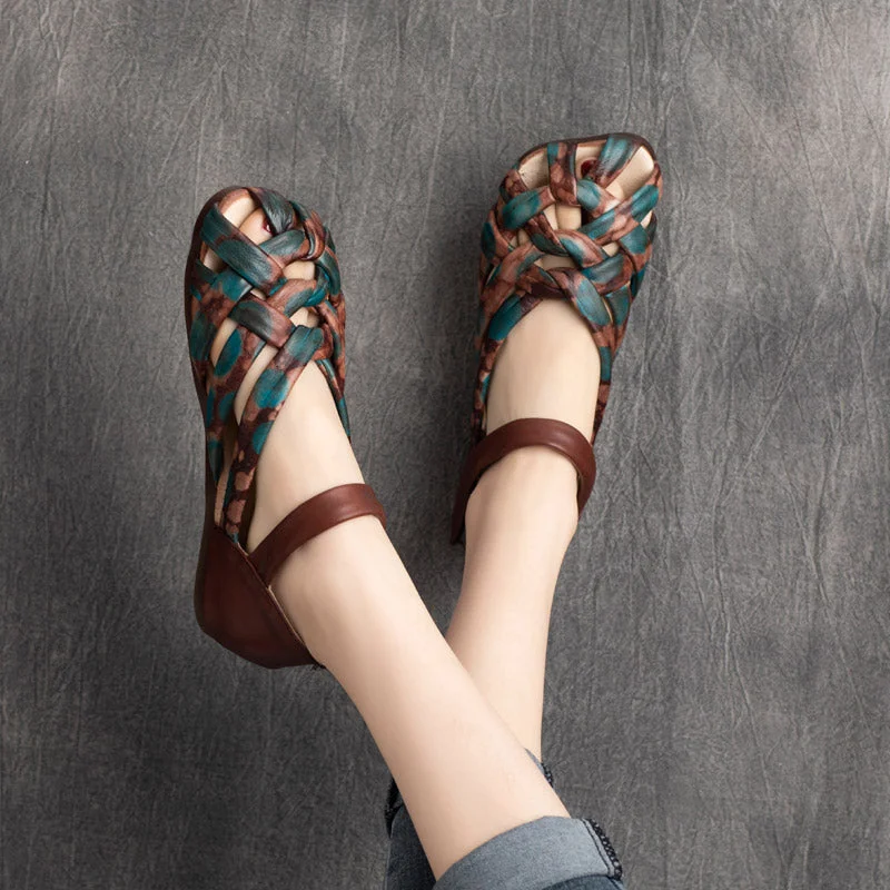 Women Retro Handmade Plaited Leather Sandals