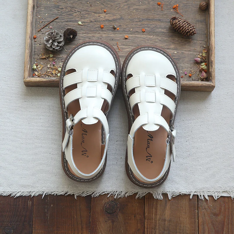 Women Summer Plaited Cowhide Leather Casual Sandals