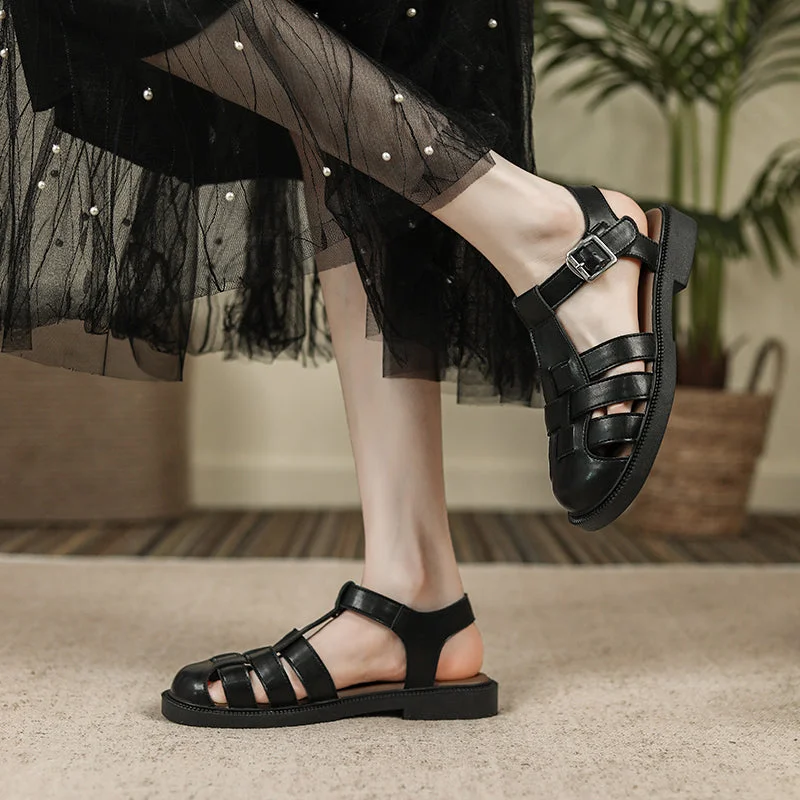 Women Summer Soft Plaited Leather Flat Sandals